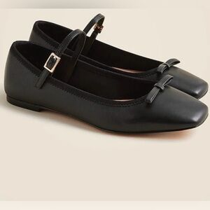 J. Crew Quinn Mary Jane Black Leather Flats with Bow 8